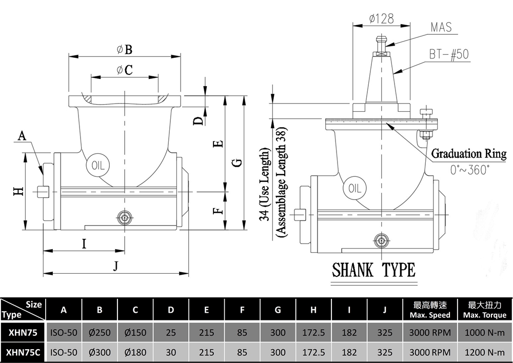 XHN75 / XHN75C 90° Milling Head(Light Cutting Type), Right angle milling head